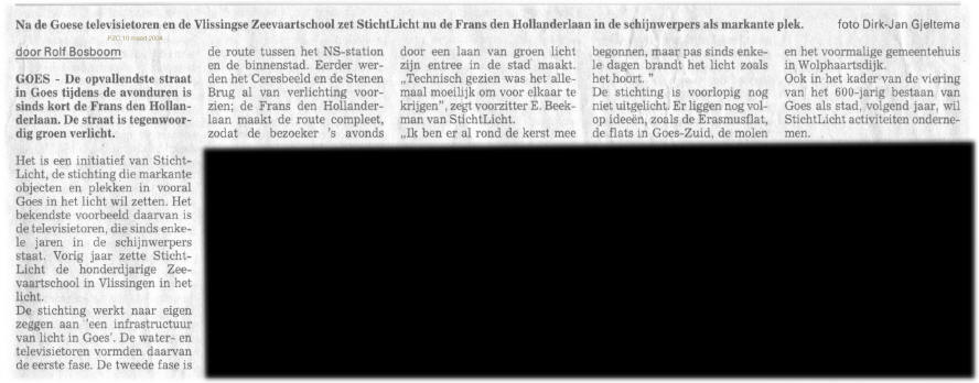Artikel in PZC van 10 maart 2004 in verband met de groen uitgelichte Frans den Hollanderlaan in Goes